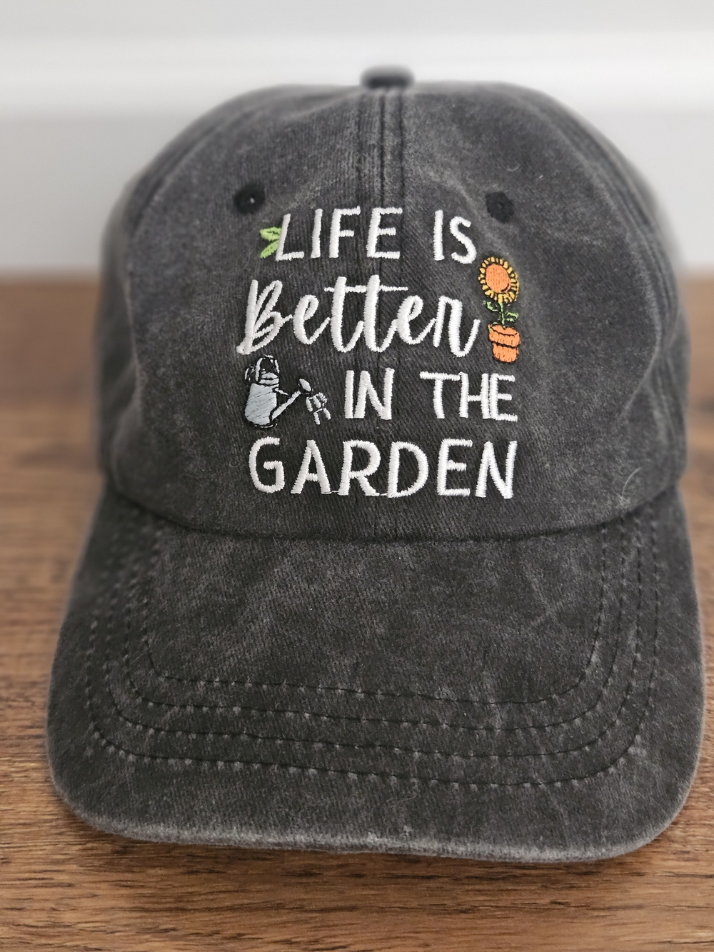 Life Is Better In The Garden Embroidered Baseball Cap - Charcoal